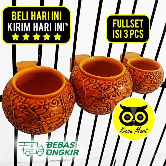#####] KICAU MART Cepuk cungkok Ukir klasik isi 3 pcs cangkir wadah tempat pakan minum makanan burun