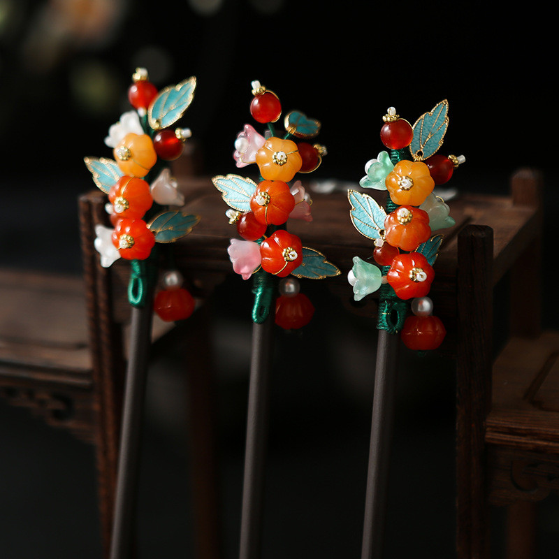 Jepit Rambut Klasik Persimmon Ruyi Gaya Cina Baru Imitasi Ebony