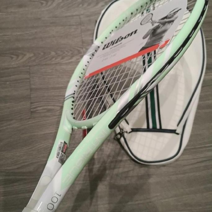 Wilson Intrigue Mint intrigue hijau lime raket tennis paket tas putih stripes raket Outdoor