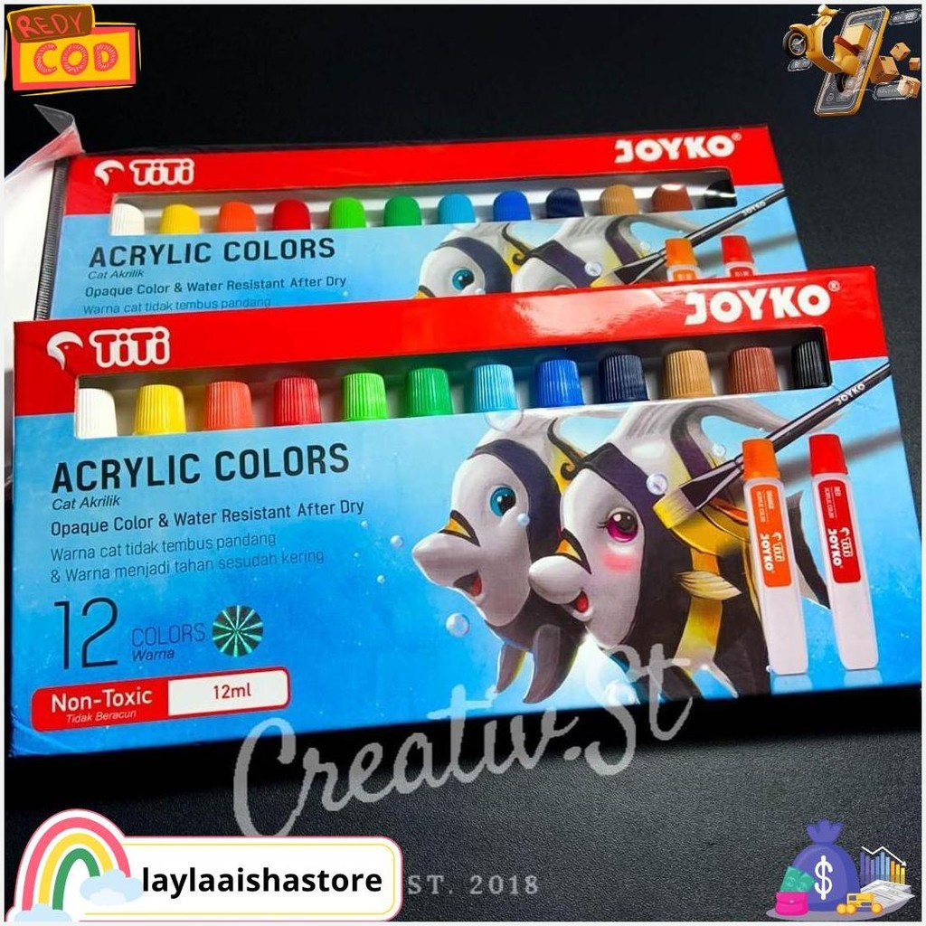 Joyko Cat Acrylic 12 Warna 12 Ml Set Paint Cat Lukis Akrilik Cod
