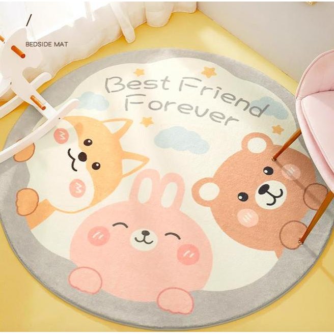 KARPET BULU BULAT MODERN MINIMALIS LUCU KOREA DIAMETER 100CM