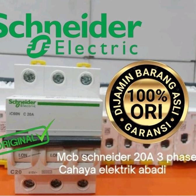 Promo MCB 3phase Schneider 3p 20a Acti9 ic60n A9F74320 mcb schneider 20 ampere mcb schneider 3phase 