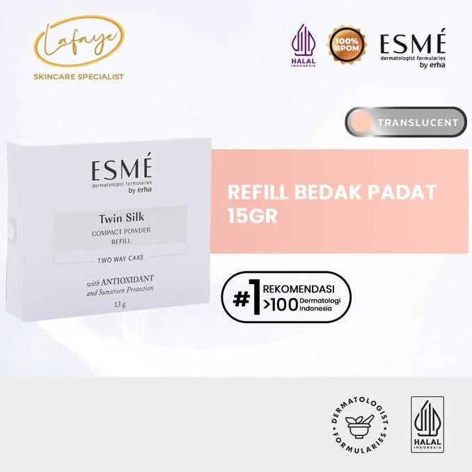 Erha Esme Refill Twin Silk Compact Powder Light Ivory 13Gr Refil Bedak Padat Translucent Kuning 100%