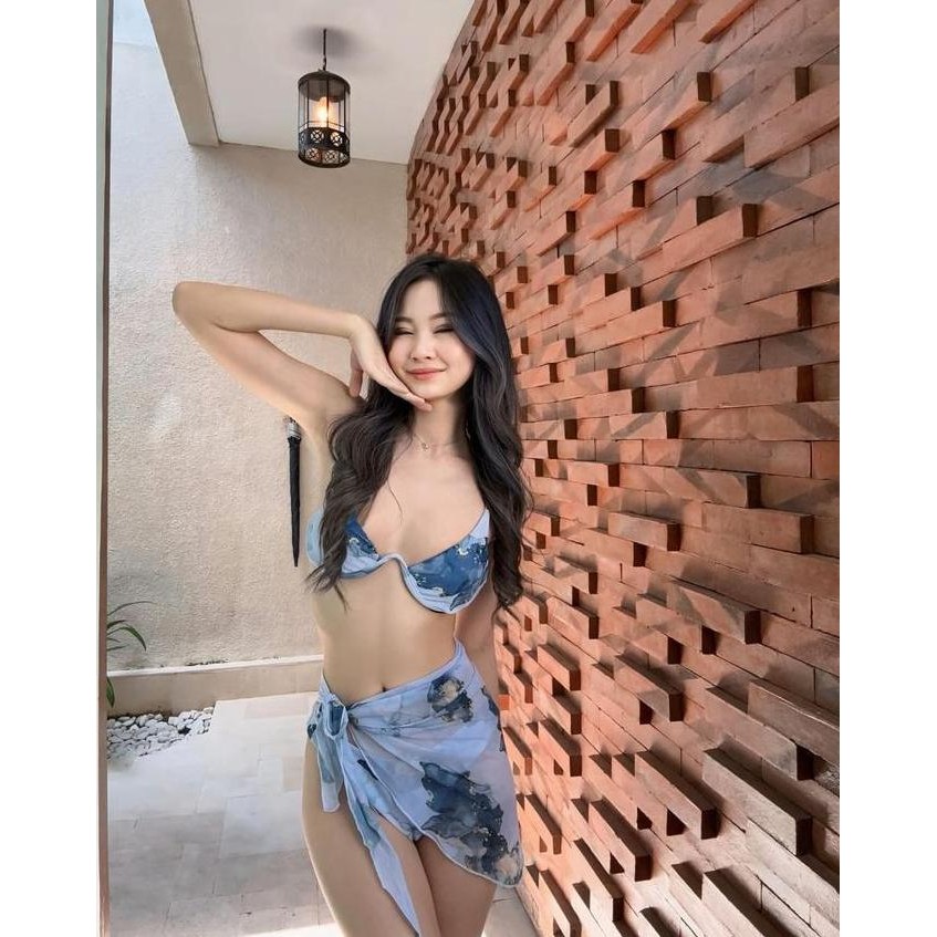 PROMO DISKON - CUPID blue bikini set 3 pcs woman premium / korean swimwear / beachwear bali / bikini