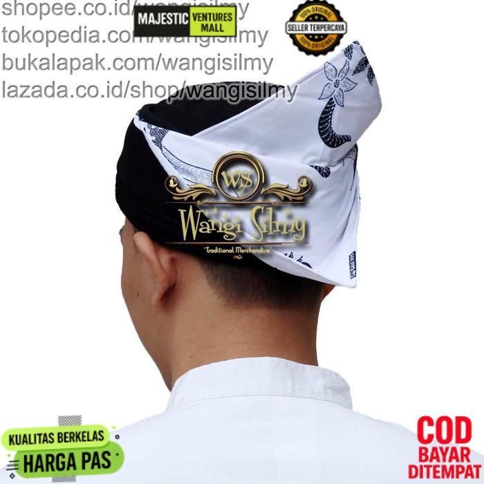 Diskon Iket Kepala Sunda Kombinasi Makuta Naga & Candra Sumirat Hitam Motif Batik Putih - Iket Blang
