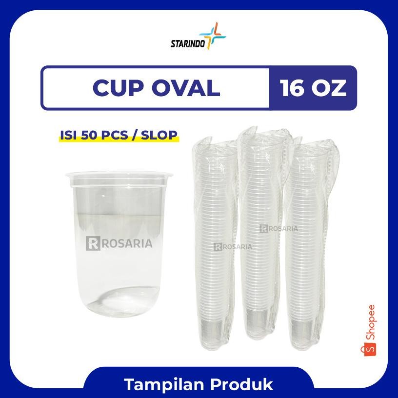 Cup Polos Oval 16 Oz Starindo 8 Gr Plastik Bening Gelas Minuman Stok Baru