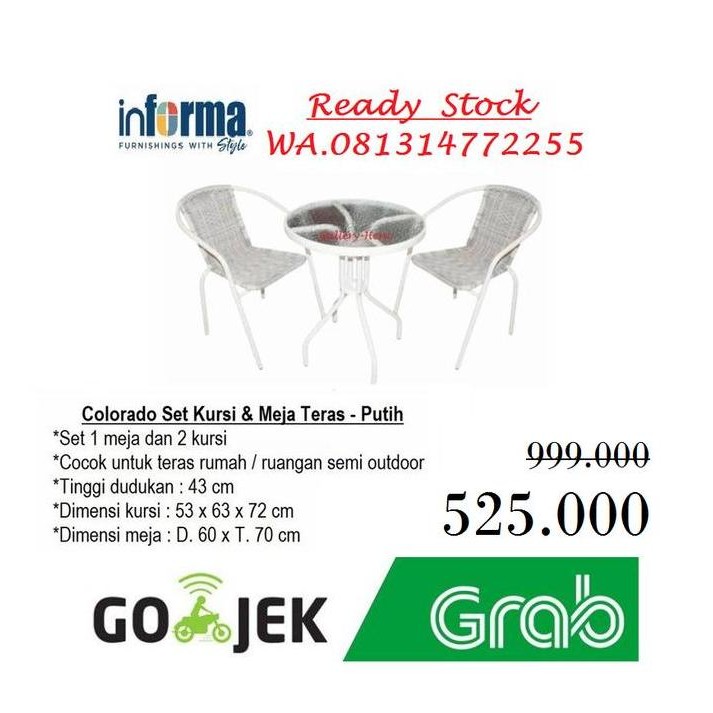 TERMURAH - INFORMA - Colorado Set Meja Kaca & Kursi Teras Rotan Sintesis - PUTIH Chairs Furniture