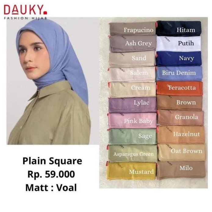 Promo DAUKY SCARF SEGI EMPAT POLOS - PLAIN SQUARE BASIC / Dauky Hijab COD