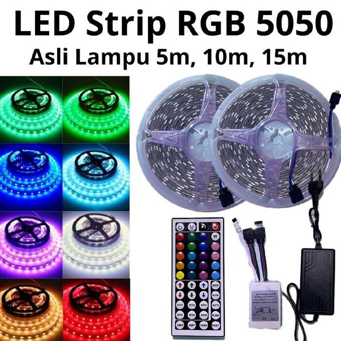 Lampu Led Strip Rgb 5050 Asli Lampu (Adaptor+Remot+Modul) Alat Lampu Lampu  Dinding Lampu  Hias  Pla