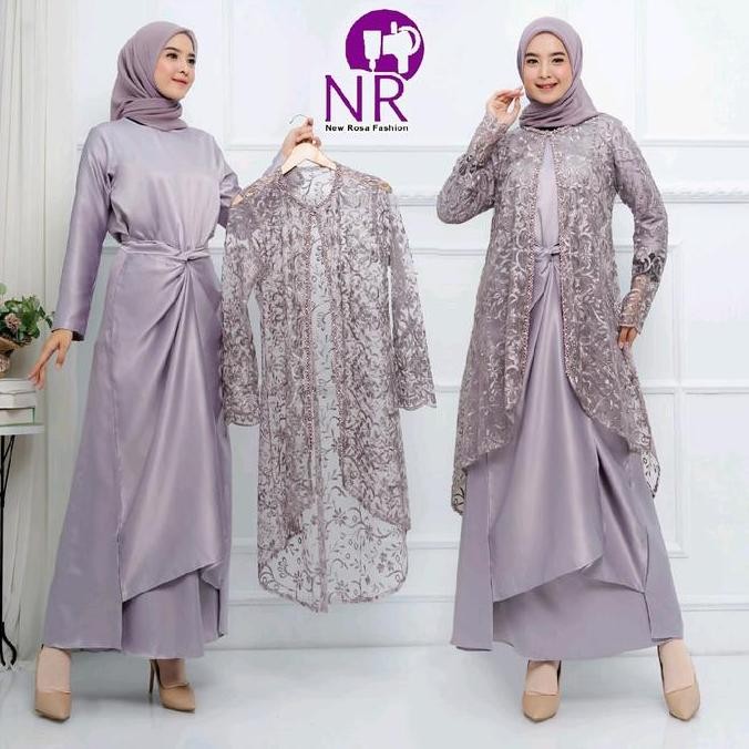 [FREE HIJAB] Yuki Set - Kebaya iner outer Kondangan / Gamis Brukat Muslim Oneset / Gamis Panjang bah