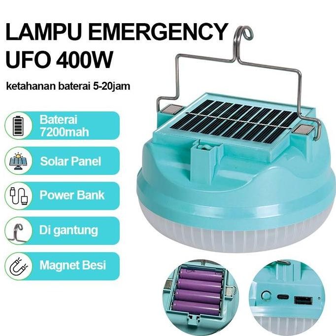 (Baterai Real Asli 7200Mah)Lampu Led Emergency Ufo 400W /Solar Panel Led/ Lampu Emergency Gantung La