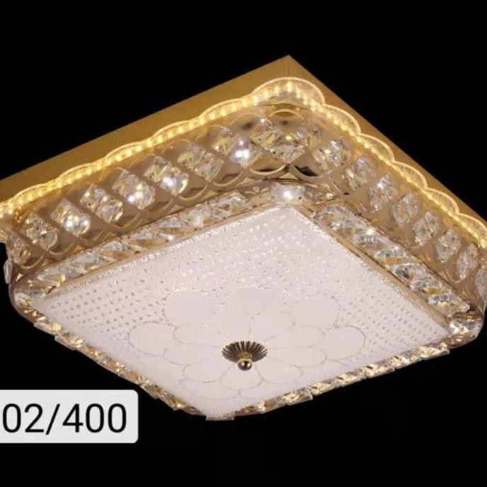 Lampu Hias Tempel Plafon Kristal Kotak 4 Warna 40Cm