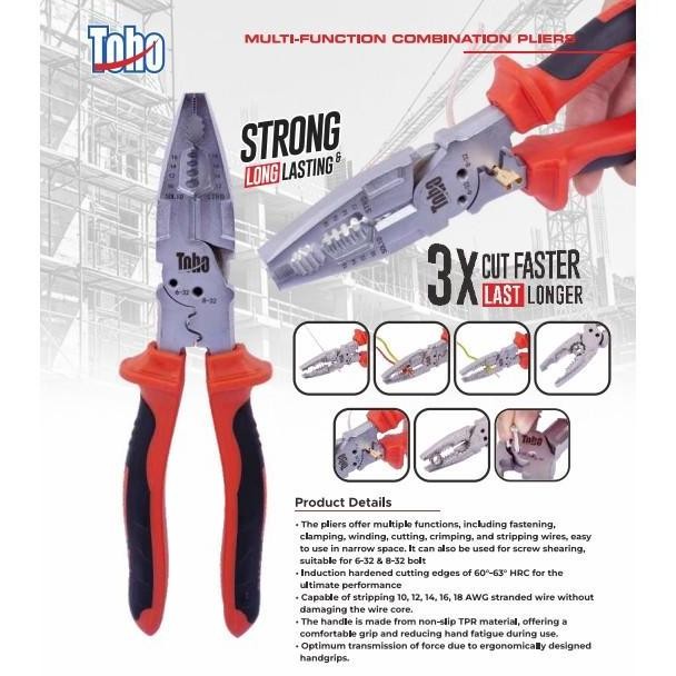 Tang Kombinasi 8,5 Inch Multifungsi 7 in 1 Crimping Kupas Kabel Potong TOHO
