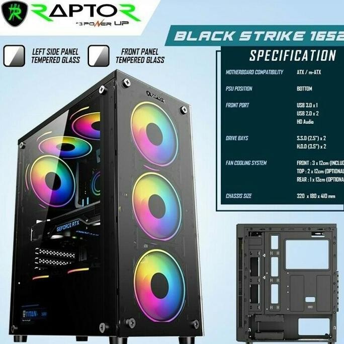 NEW Casing PC Komputer PowerUp Gaming Raptor 1652 + 3 Fan