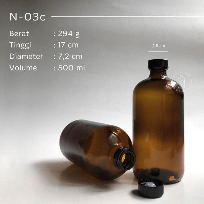 Botol kaca 500ml amber - botol juice kopi - Boston Round