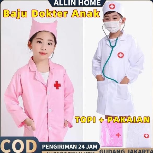 Mainan Baju Dokter Anak/baju dokter kecil anak perempuan/Kostum Profesi Import/Untuk Anak Bermain Me