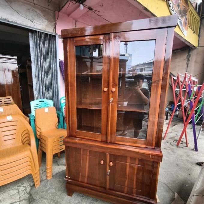 Promo lemari buku kayu jati minimalis serbaguna 2 pintu COD