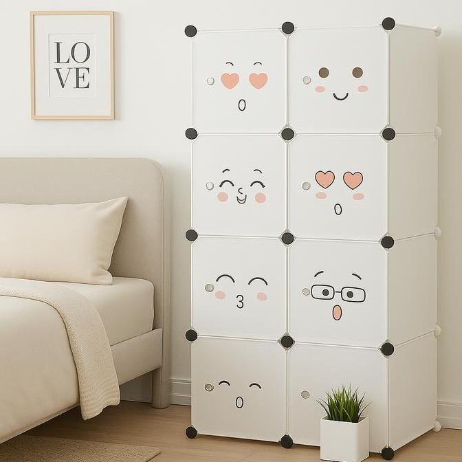 Promo LEMARI PLASTIK 2X4 SERBAGUNA MULTIFUNGSI LEMARI SUSUN 8 KOTAK RAK BAJU KARAKTER UNIK BONGKAR P