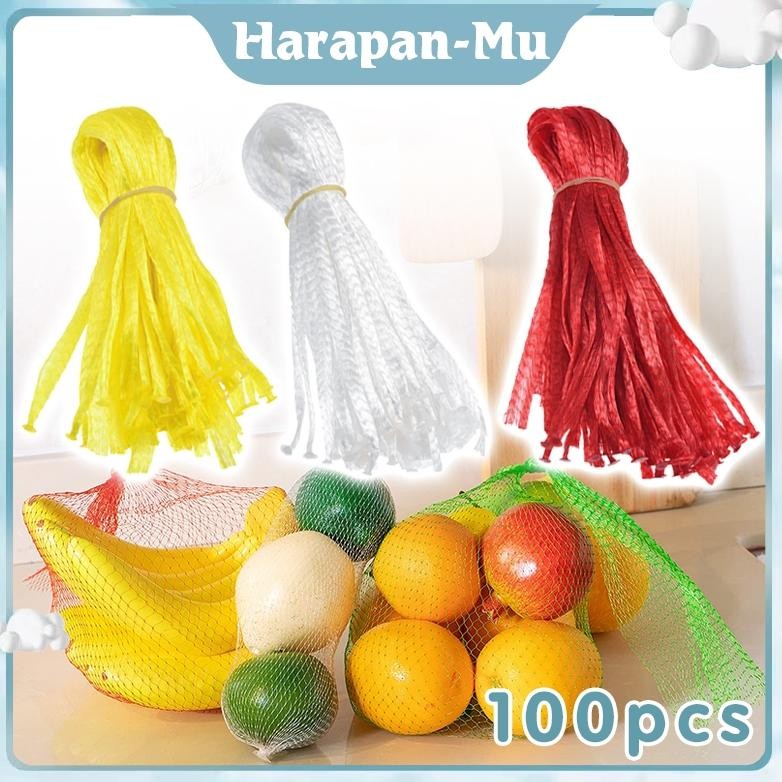 UGNDA 100 Pcs Jaring Buah Polynet Jaring Pembungkus Buah Gantungan Jaring Rajut Buah Polynet Hanger 