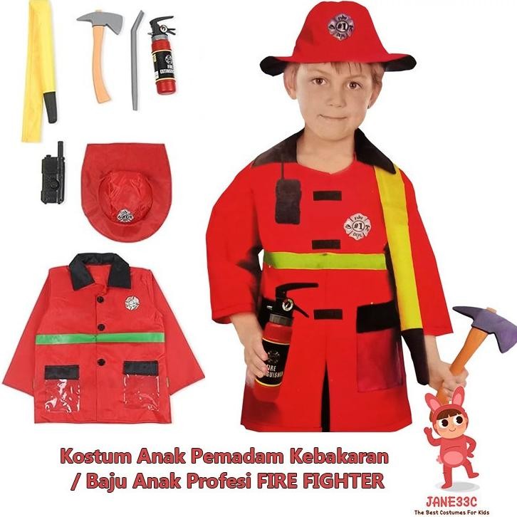 Kostum pemadam kebakaran anak (Baju profesi/Baju anak pemadam kebakaran laki)