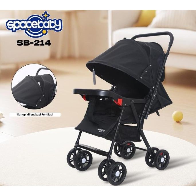Spacebaby Sb214 Baby Stroller Kursi Dorong Bayi Dorongan 2 Arah Roda