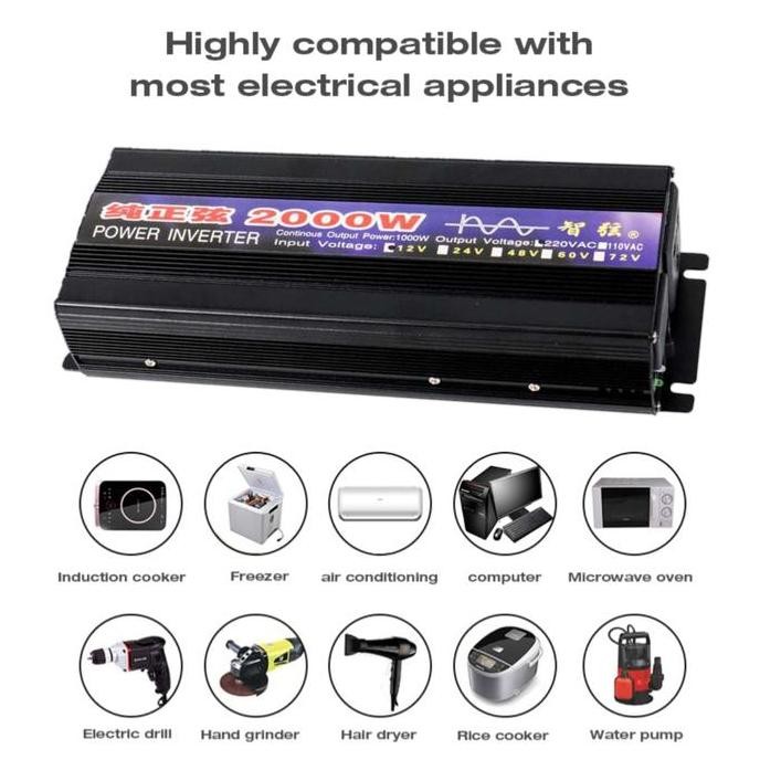 POWER INVERTER 2000 WATT PURE SINE WAVE DC TO AC 12V 24V 48V KE AC 220V PSW ORIGINAL DAN TERPERCAYA