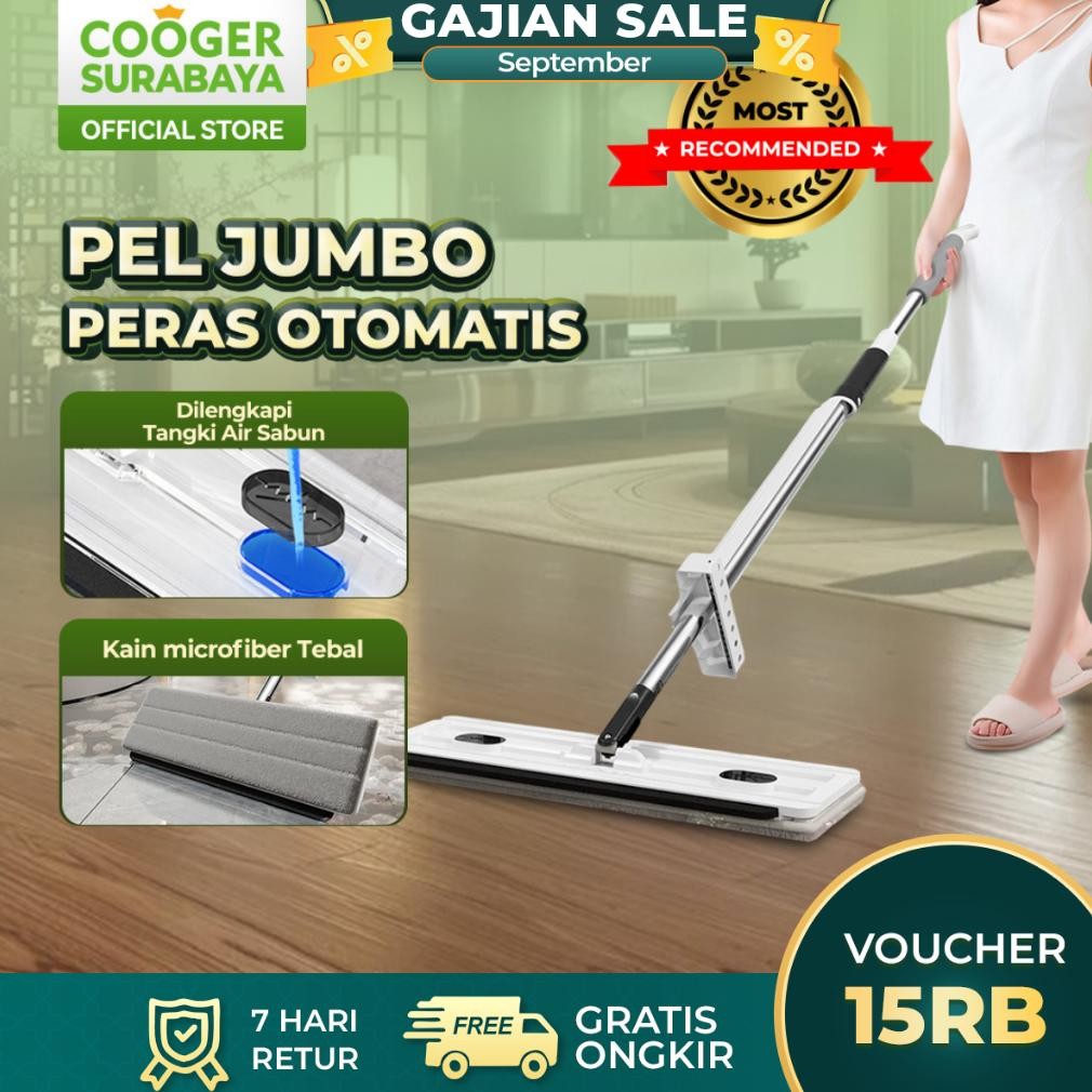 COOGER SURABAYA Alat Pel Lantai Jumbo Mop 3in1 Multifungsi Berdiri + Wiper Microfiber Kain Tebal Pel
