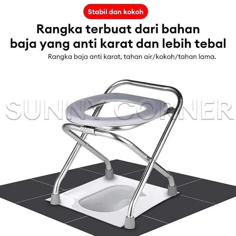 PROMO Commode Chair Lipat Stainless steel Kursi Toilet Hamil Lansia Kursi Bergerak Lipat Toilet Bang