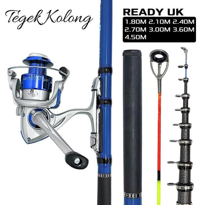 1 Set Paket Joran Tegek Kolong Teleskopik Action Lentur Ring Ceramic Guide dan Reel Series LF1500 Ge