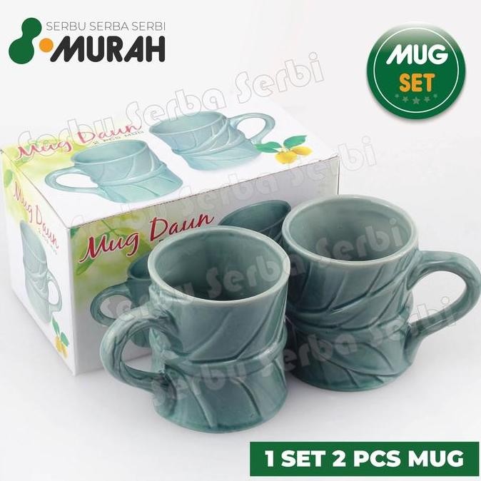 Serbu Murah - Set 2 Pcs - Mug Motif Daun - Mug Cantik Mug Couple Love Mama Papa - Mug Couple Mug Set