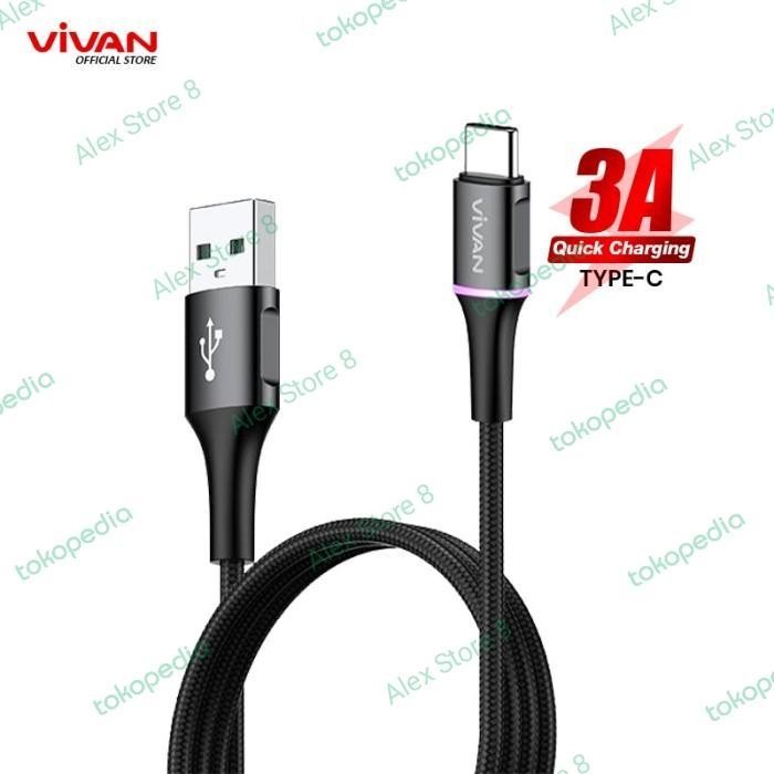 Kabel Data USB Type C Vivan VDC200 3A Fast Charging 2M 2 Meter TypeC