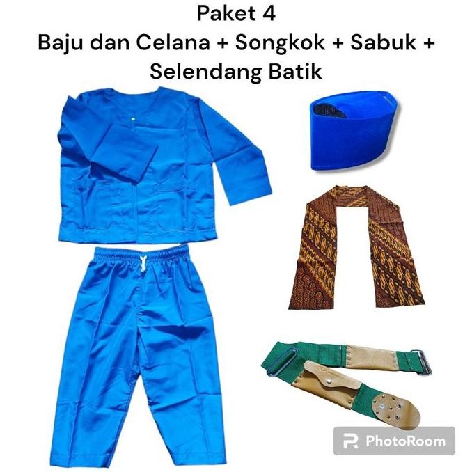 DS16 >> Setelan Baju Pangsi Anak Dan Dewasa Pakaian Adat Betawi Sunda Dapat Songkok Selendang Batik 