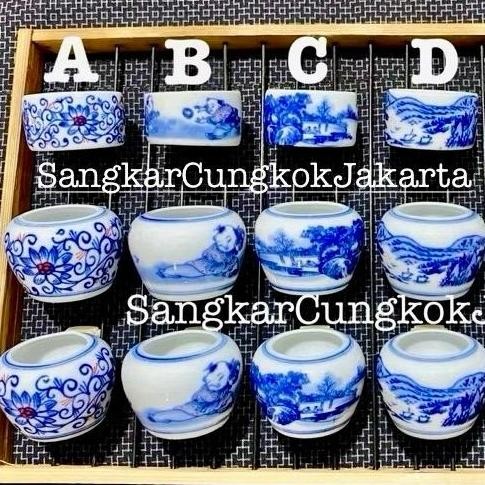Cepuk Keramik Lukis Burung Sedang Tieumi Kenari Ciblek Ori Cungkok Set 3pcs murah
