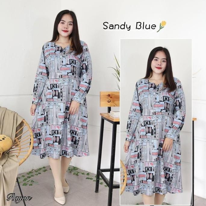 Piyama Midi Dress Korea Lengan Panjang Wanita Rayon Pendek Busui