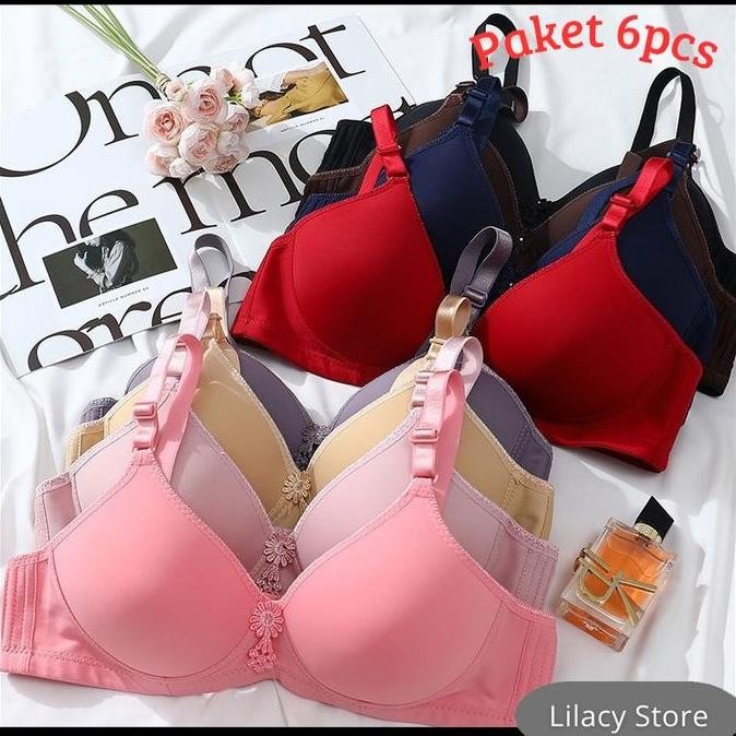 6 Pcs - Bra / Bh Wanita Xs 121 Tanpa Kawat Ukuran 36-42 Kait 3 Bra Lembut