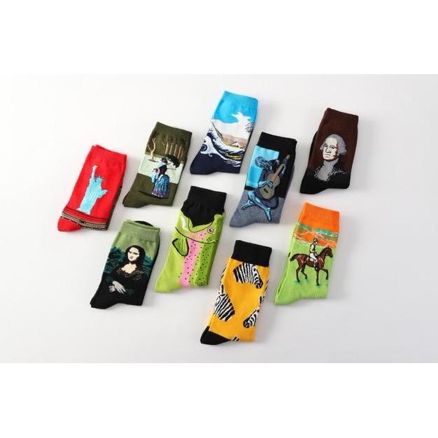 DV100 - Kaos Kaki HYPEBEAST ARTSY LUKISAN PAINTING ART SOCKS Serat Bambu Arang
