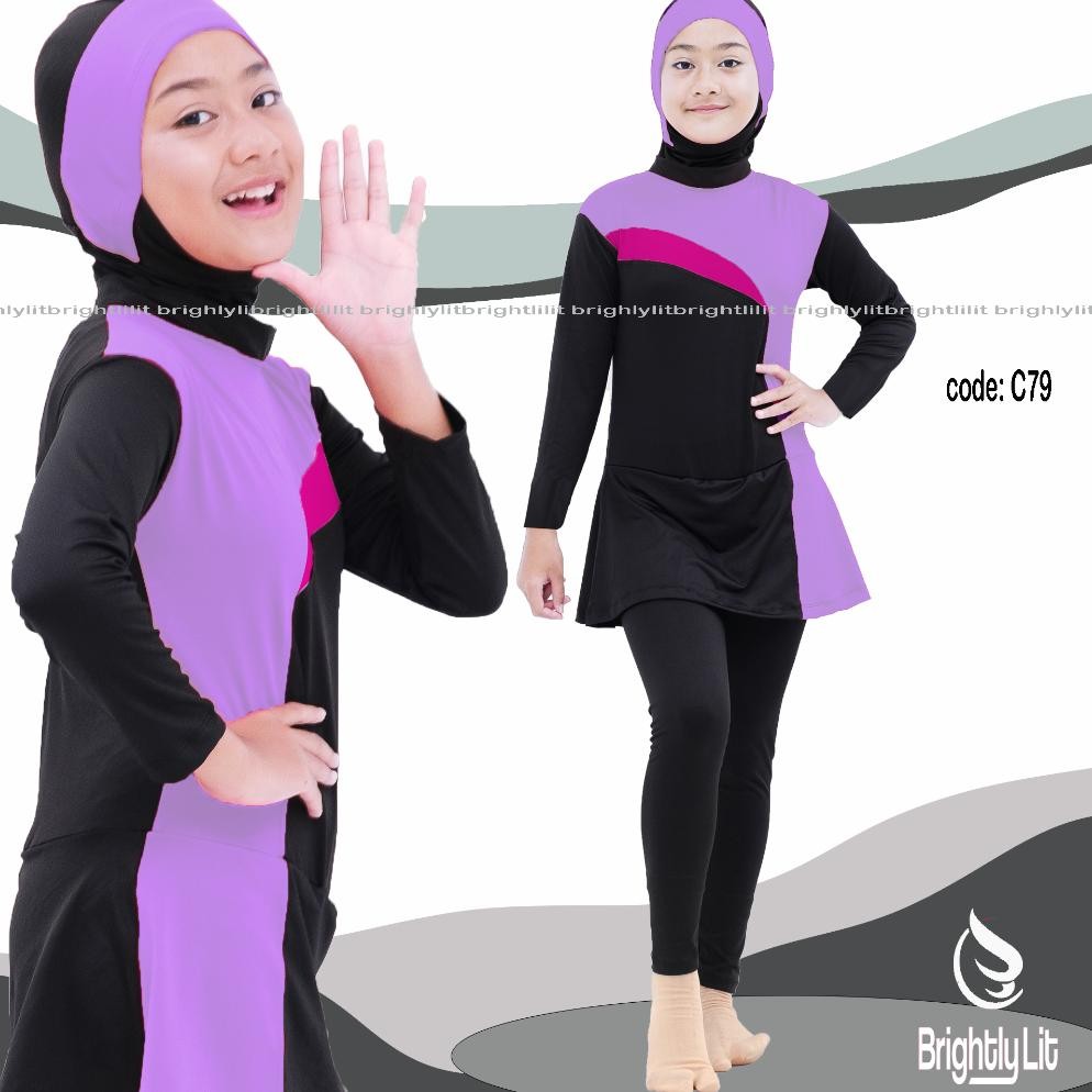 brightlylit - 4 -12 tahun baju renang anak perempuan muslim baju renang anak wanita muslimah tk baju