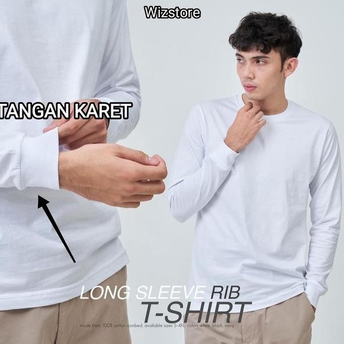 DB70>> Baju kaos polos lengan panjang RIB tangan karet unisex pria wanita
