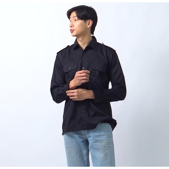 DV7 }} Kemeja PDL Lapangan Baju Tactical Polos Safari Korsa Warna Hitam