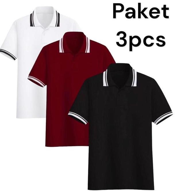 DS109 }} POLOSKING :PAKET 3PCS ,Kaos kerah polos/Kaos Wangky Polos/Kaos Polos Lengan Pendek/Kaos Ser