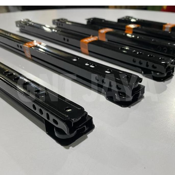 Rel laci merk TACO 1Pasang  warna hitam Rel laci lemari taco