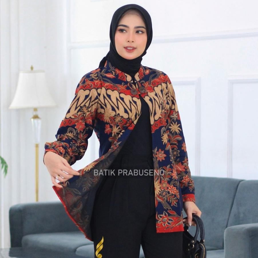 Batik Prabuseno Blouse Outer Batik Wanita Lengan Panjang Motif Najwa