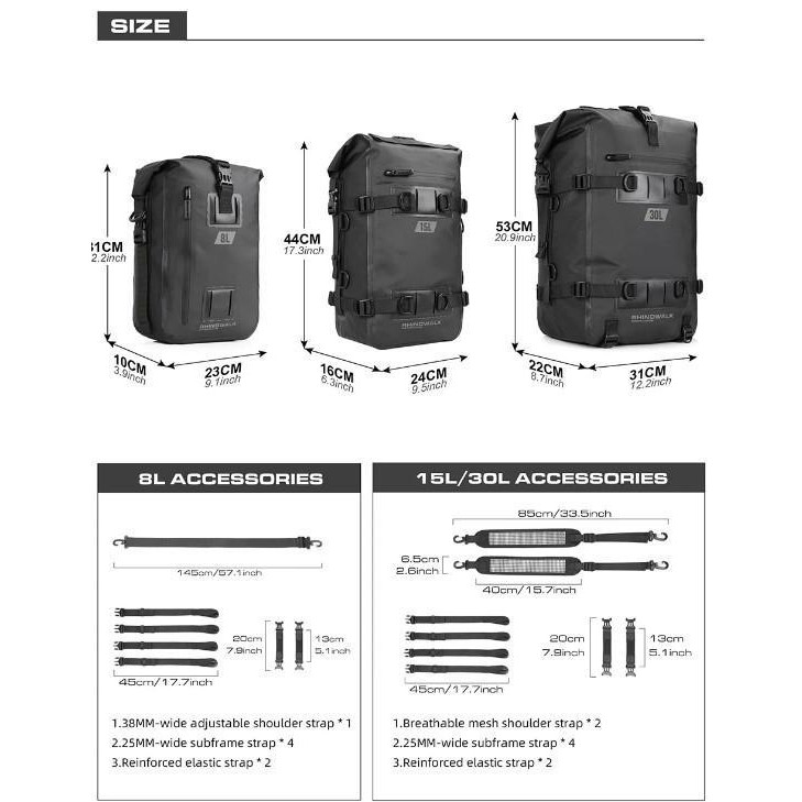 Tas Motor Rhinowalk Mt2208 Motorcycle Pannier 8/15/30L Waterproof