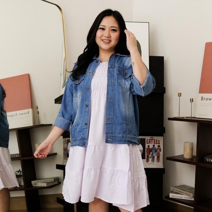 LD 120  LD 140 Jaket Jeans Jumbo Wanita Denim Big Size Oversize