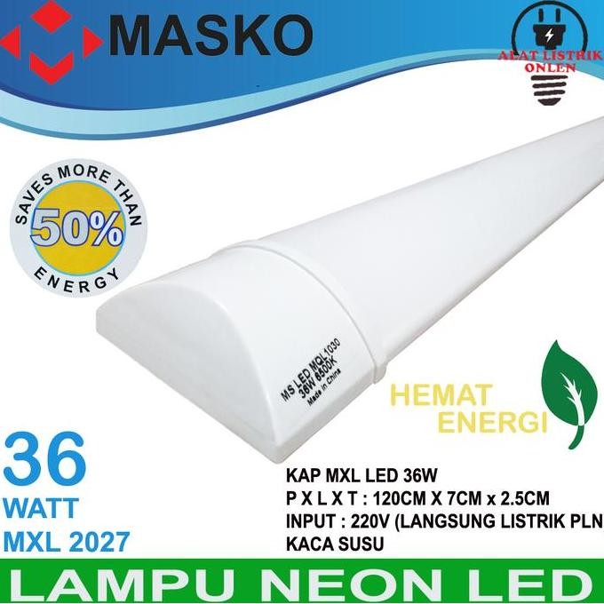 BEBAS ONGKIR - Lampu TL Neon MXL Plastik LED 18 Watt 36 Watt Putih 6500K MASKO