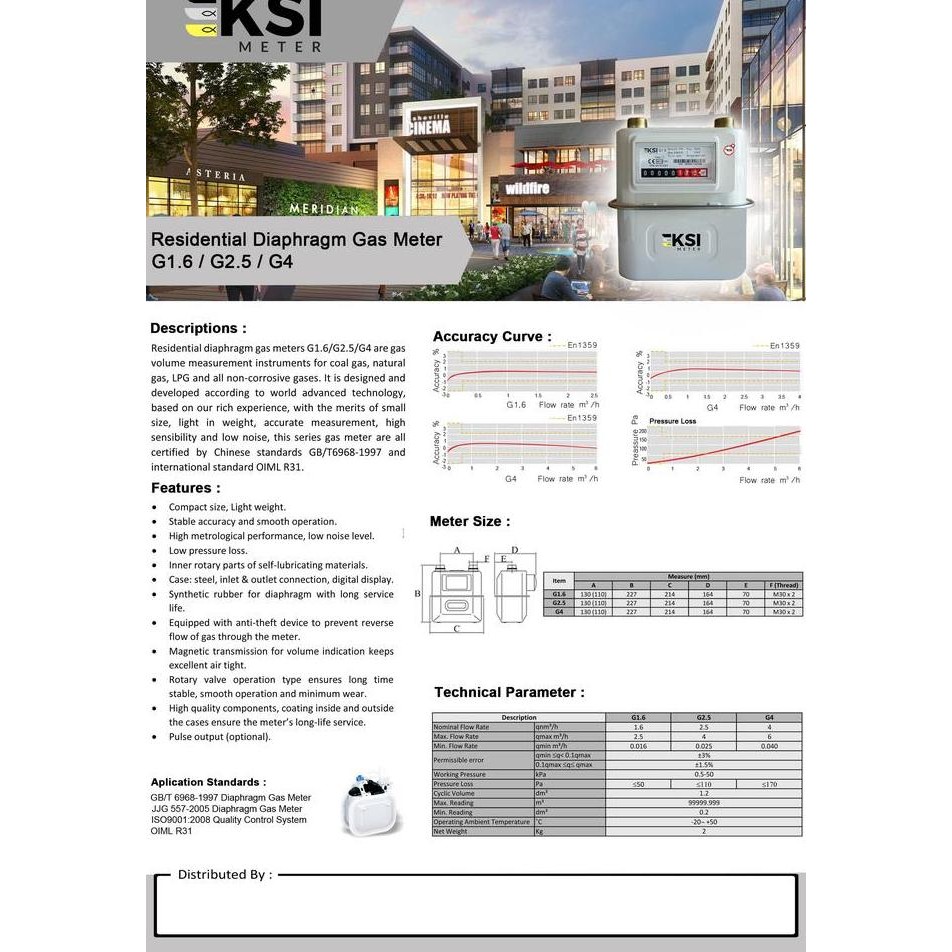 Gas Meter / Flow Meter Gas G2.5 Diaphragma Merk Ksi + Residential Diaphragm Gas Meter + Flow Meter G