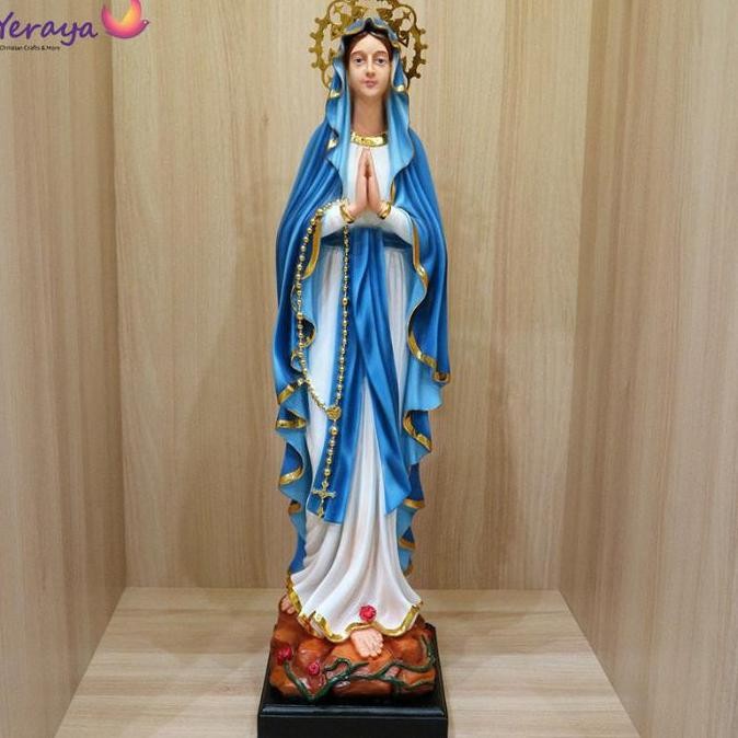 Patung Rohani Katolik Bunda Maria Lourdes Biru Aura Fiber 60cm Pajangan Patung Goa Maria