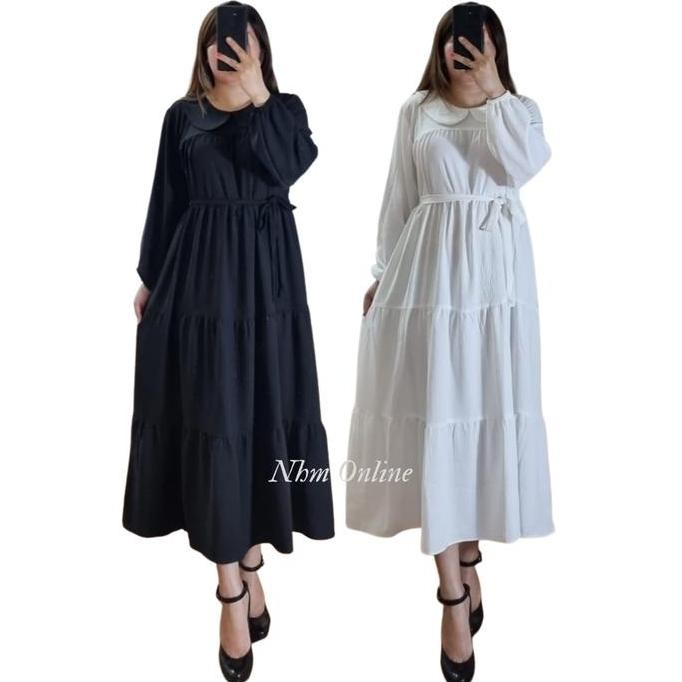 Midi Dress Wanita Katun Rayon Twill Premium/ Midi Dress Polos Jumbo