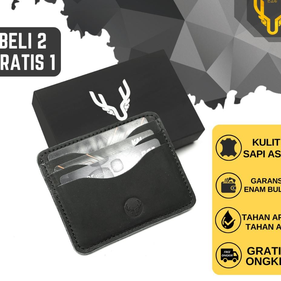 Leaderbag Dompet Kartu Dan Uang Kulit Sapi Pria Wanita Hitam Card Holder Tipis Branded
