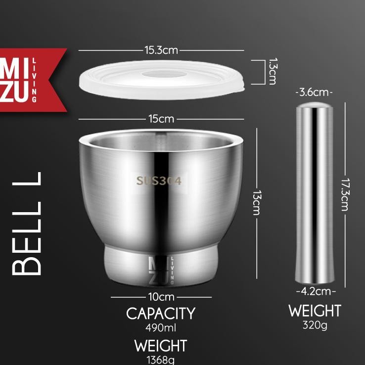 Tsubusu Xl Mortar Pestle Ulekan Cobekan Tumbukan Stainless Steel